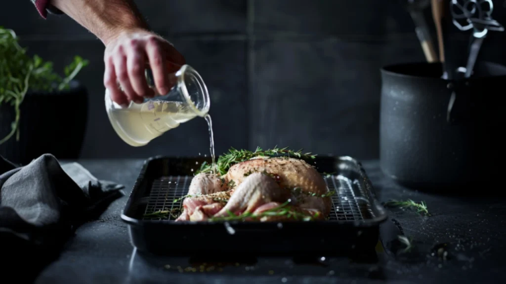 Adding broth to ensure smoked turkey not drying